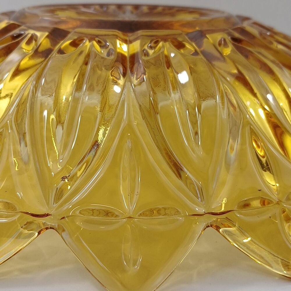 Vintage Federal Glass Flower Sunflower Petal Bowl Large Yellow Amber - Picture 12 of 16